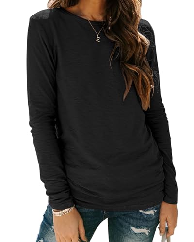 Sherosa Womens T Shirts Long Sleeve Crew Neck Shirts Basic Tee Tops Blouse