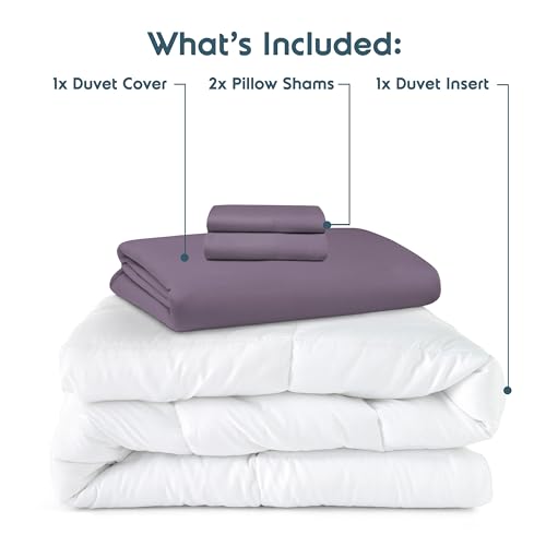Nestl Full Duvet Cover Set with Comforter Insert - Grayish Purple 4 Piece 80x90 Duvet Cover & 2 Pillow Shams with White Quilted Down Alternative Comforter, Ultra Soft, All Season