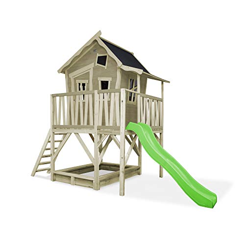 EXIT Toys Crooky 550 Holzspielhaus für Draußen - Mit Sandkasten, großer Rutsche und Veranda - Gartenhaus aus Holz für Kinder mit wasserdichtem Dach - 100{0fdbaa837166c410b5dc057f1b85ddeeb9f54d79697aaf4c1b8f02e5be73db54} FSC Zedernholz - 382x184x265cm - Graubeige EXIT Toys Crooky 550 Holzspielhaus für Draußen - Mit Sandkasten, großer Rutsche und Veranda - Gartenhaus aus Holz für Kinder mit wasserdichtem Dach - 100{0fdbaa837166c410b5dc057f1b85ddeeb9f54d79697aaf4c1b8f02e5be73db54} FSC Zedernholz - 382x184x265cm - Graubeige