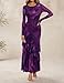 ZESICA Women's Spring Floral Wedding Guest Bodycon Dresses 2026 Long Sleeve Crewneck Mesh Ruffle Mermaid Party Maxi Dress Purple Small