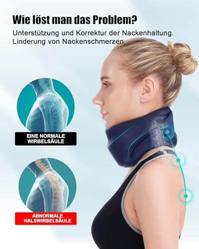 BLABOK Nackenstütze gegen Nackenschmerzen – Verstellbare weiche Halskrause aus Schaumstoff zur Entlastung der Halswirbelsäule – Neck Support für Schlaf & Alltag, Damen & Herren(Dunkelblau,M)