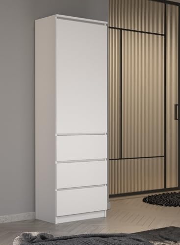 KUBUTKU Mehrzweckschrank mit 3 Schubladen 3 Fächern und Türen Haushaltsschrank Kleiderschrank Büroschrank 180,5x50x40 cm (Weiß)