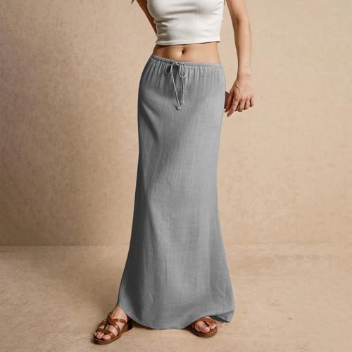 Kvor Linen Maxi Skirt for Women Beach Vacation Drawstring Elastic Waist Flowy Summer Skirt Lightweight Boho Long Skirt2
