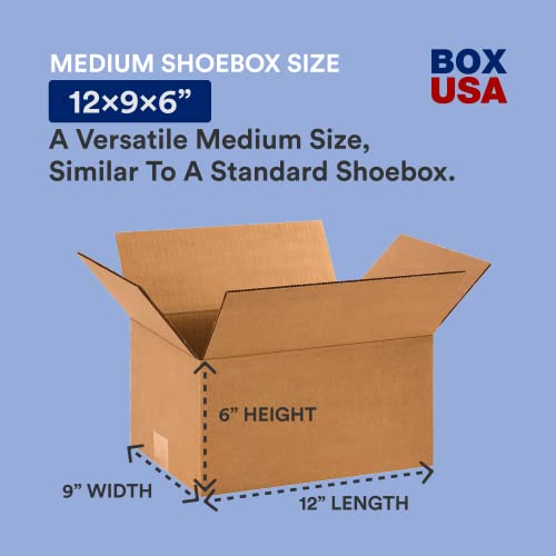 Image of BOX USA Shipping Boxes 12 inchL x 9 inchW x 6 inchH, 25-Pack Small Corrugated Cardboard Boxes for Shipping, Mailing, Packing, Packaging and Storage