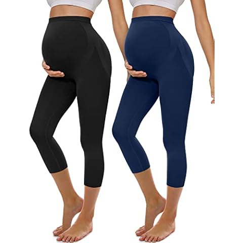 BLONGW 2 Pack Maternity Capri Leggings Over The Belly Pregnancy Yoga Pants Tights Active Wear Athletic Soft Workout Leggings,S Cover