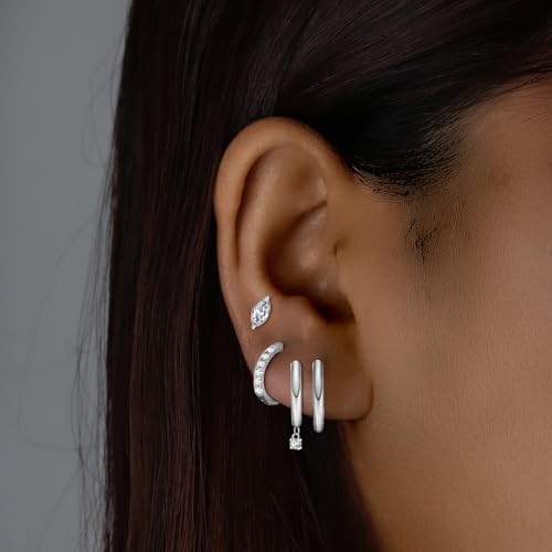 Surgical Steel Huggie Hoop Eearings - 4 Pairs Gold Dainty Hoop & Stud Earring Set, Hypoallergenic Layered Ear Jewelry, Minimalist Tiny Studs for Daily Wear4