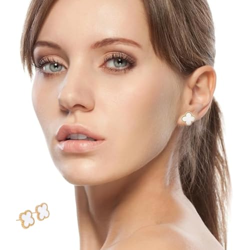 Image of Stylish Gold-Plated White Clover Bracelet & Earrings Set for Women | Premium Anti-Tarnish, Hypoallergenic Jewellery | Gift Combo
