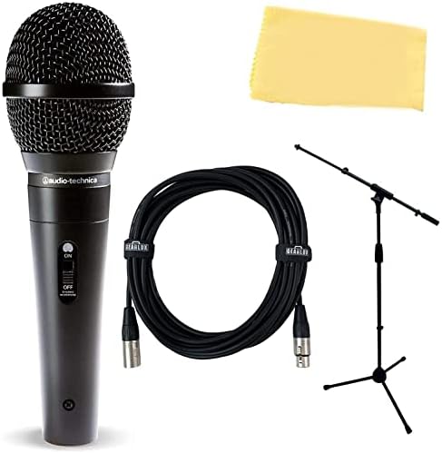 Audio-Technica M4000S Handheld Dynamic Microphone Bundle with Stand, XLR Cable, and Austin Bazaar Polishing Cloth