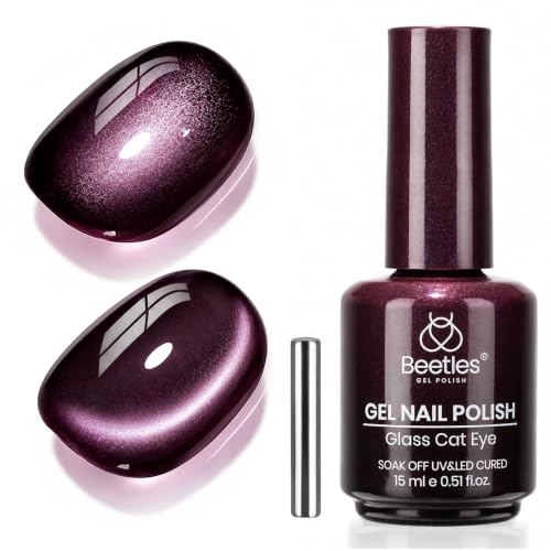 Image of Beetles Deep Purple Cat Eye Gel Polish, 15ML Mystic Plum Magnetic Gel | Glass Purple Cat Eye Glitter Shimmer Gel Sheer Translucent Effect With Magnet Soak Off UV Fall Nail Art Gift for Women