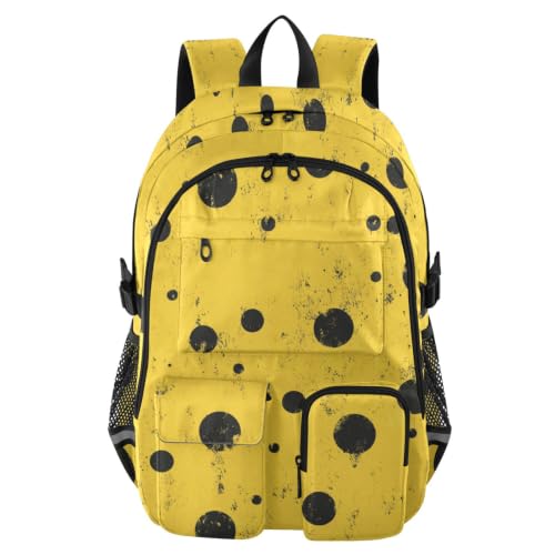 Mochilas para laptop de 17.5 pulgadas en diseño retro de lunares negros color amarillo