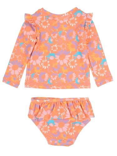 Image of RuffleButts Baby Girls Modern Skirted Rash Guard Bikini - UPF 50+ Sun Protection Swimsuit