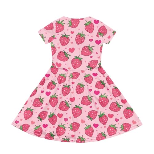 Image of Girls Dress with Pockets Basic Short Sleeve High Waist Swing Skater Dress School Party Dress for Kids