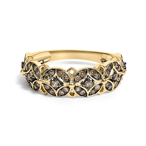 10K Yellow Gold Plated .925 Sterling Silver 3/8 Cttw Champagne Diamond Lattice Work Band Ring - Size 8