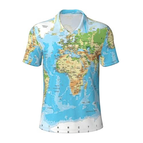 Chemise de golf anti-humidité à manches courtes imprimé carte du monde