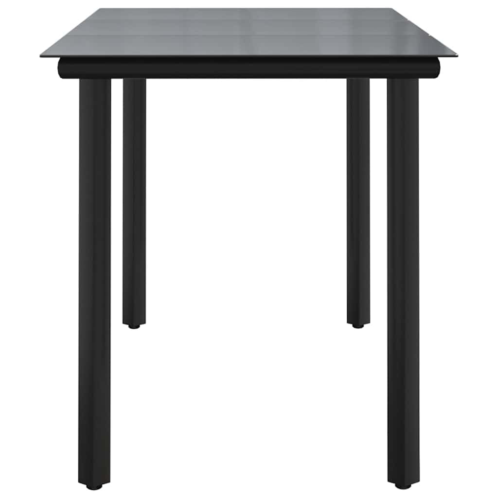Mesa de comedor de jardín negra 200 x 100 x 74 cm, acero con recubrimiento en polvo y vidrio templado, mesa de jardín para terraza, balcón, jardín, patio, porche, resistente y fácil de limpiar