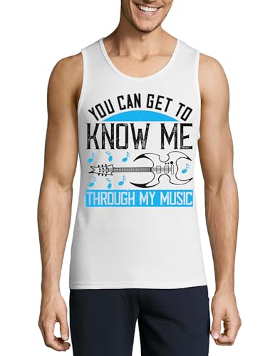 Camiseta sin mangas de algodón hombre blanca con slogan musical moderno