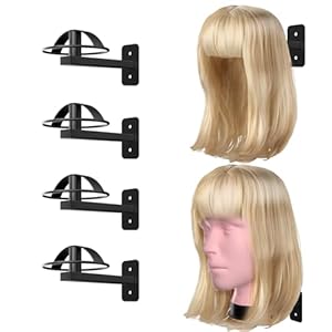 Wig Holder For Multiple Wigs, 4pcs Wig Head Stand For Styling , Wig Hanger Display Wig Mannequin Head Wall Mount Metal Rack （Black