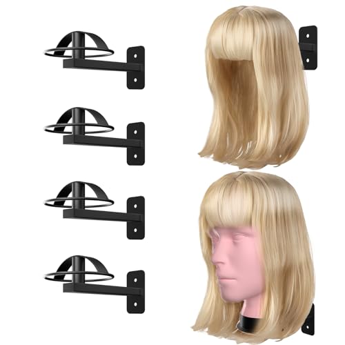 Wig Holder For Multiple Wigs, 4pcs Wig Head Stand For Styling , Wig Hanger Display Wig Mannequin Head Wall Mount Metal Rack (Black