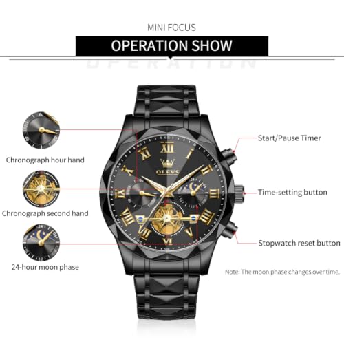 Image of OLEVS Watches for Men Chronograph Business Dress Large Face Mens Wristwatch | Stainless Steel Strap, Luminous, 30M Waterproof, Multifunction,Watch Gift for Men