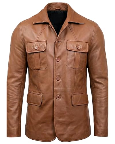 Image of Men's Leather Blazer - Lambskin Leather Blazer Men Genuine Leather Jacket Blazers - Men's Real Leather Sport Coat