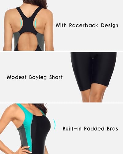 Image of BeautyIn Women's Boyleg One Piece Swimsuit Racerback Athletic Bathing Suit