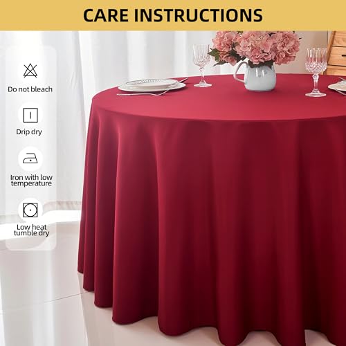 Image of 6-Pack Round 90-inch Burgundy Table Cloths, Solid Stain and Wrinkle Resistant Circular Tablecloth, Premium Plain Weave Polyester Fabric Table Linen Covers for Hotel, Banquet