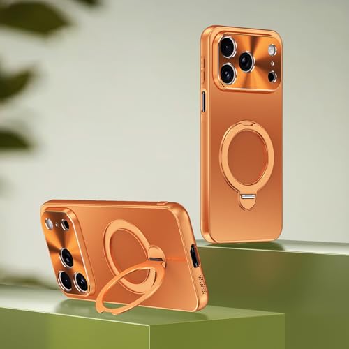 Coque iPhone 16 Pro Max protection caméra métal anneau support rigide orange
