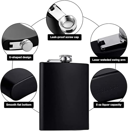 Image of Stainless Steel 8 Oz Liquor Hip Flask and Wine Whiskey Vodka Alcohol Drinks Pocket Bottle for Men Women (236 Ml)