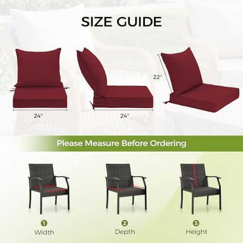 Image of UNIKOME 24 inchx24 inchx4 inch Outdoor Chair Cushions Set - Waterproof Patio Cushions for Outdoor Furniture with Removable Cover, Ties & Handle, Deep Seat Patio Cushions for Sofa Couch - Burgundy