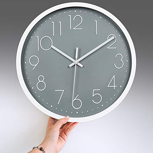 Rysunle 12 Inch Modern Wall Clock, Silent Non-Ticking Decorative Battery Operated Wall Clocks For Living Room, Office, Bathroom, Kitchen, Thicken Plastics Frame Glass Cover (Gray) #TOP4