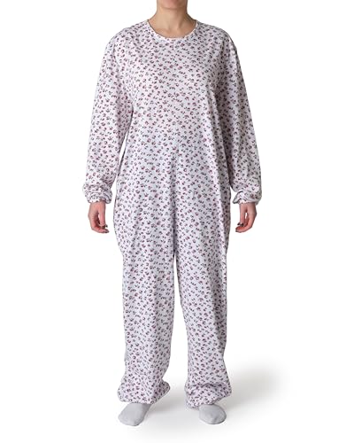 Pyjama sanitaire femme en coton avec zip arrière pour Alzheimer et incontinence