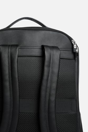 Image of SNITCH Black VeganLeather Backpack, Minimalist Style, Zippered Compartments, Top Handle