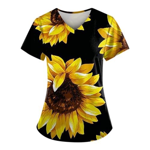 OIOLOYJM Printed Scrub Tops Women Short Sleeve V Neck Plus Size Scrubs for Womens Nursing Uniforms Shirts with Pockets