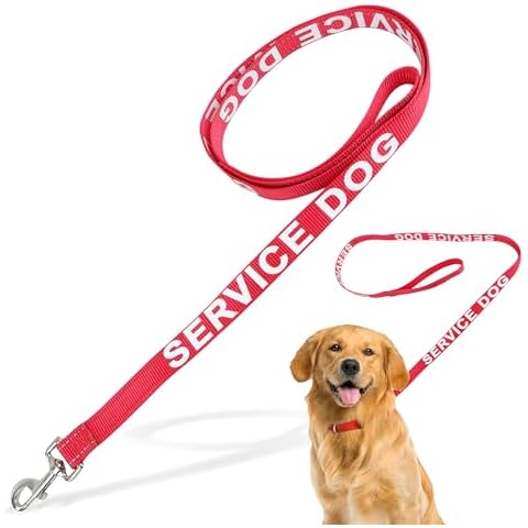 Mondo Medical Service Dog Leash - 5ft Red Reflective Nylon Service Dog Lead for Emotional Support Animals Cover