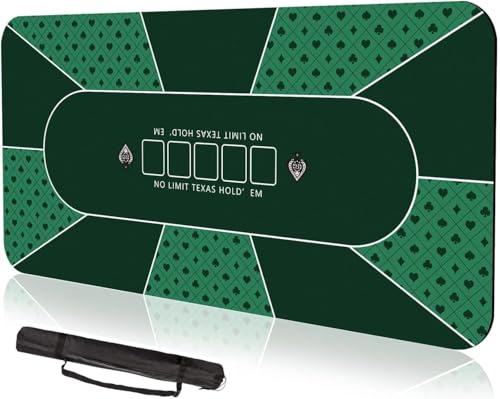 Professional Poker Mat 120 x 60 cm 10 Players Texas Holdem Poker Mat Portable Poker Table Top with Art Deco Layout Print Noise Reduction| Lightweight for Games Everywhere (Green)