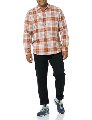 Image of Amazon Essentials Men's Regular Fit Long-Sleeve Flannel Shirt, Soft Brushed Cotton, Lightweight yet Warm