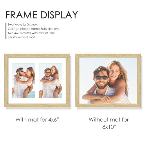 Image of DUENPY 8x10 Double 4x6 Picture Frame, Made of Natural Solid Wooden Picture Frames, Displays Double 4x6 inch Photos, or 8x10 (Without Mat) Wall Decor, Wall Hanging, or Tabletop, Solid Color.