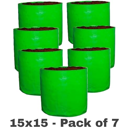 Image of Grow Bags 15x15 inch, Premium HDPE 225 GSM for Terrace Gardening, UV Stabilized Plant Bags for Vegetables and Flowers, 4-6 Years Life (Pack of 7, 15x15)
