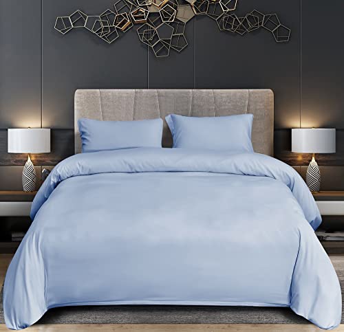 Image of BHT Premium Microfiber Duvet Cover Set – 3 Pieces - Super Soft 1800 Thread Count with Zipper Closure - Fade & Wrinkle Resistant (Sky Blue, Queen)