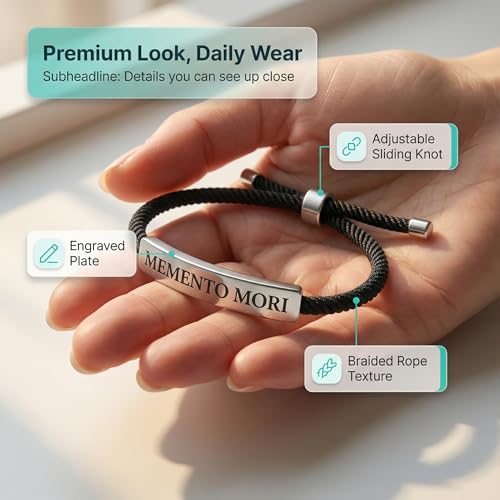 Pulsera Memento Mori con placa grabada y cuerda ajustable miniatura 5