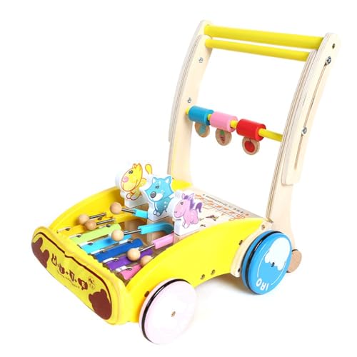 HongzyFirm赤ちゃんと幼児用木製ベビーカー、歩行器おもちゃ、6〜18ヶ月、赤ちゃんの歩行学習、転倒防止、高さ調節可能、練習用ベビーカー、誕生日プレゼント、出産祝い、男の子、女の子 (頑丈な反り防止モデル)