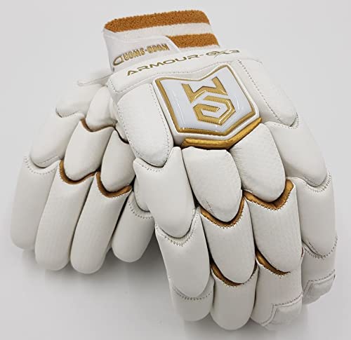 Image of Armour-GX3 (2.1) Leather, Polyurethane Cricket Batting Gloves - White, Gold, Medium, Right
