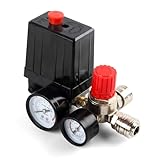 Druckregler, 220V Luftkompressor Druckschalter Kompressor mit 2 Manometer Druckschalter Schalter Kompressor Luftkompressor Steuerventil Regler, Sicherheitsventil, 120PSI, 3000L/min