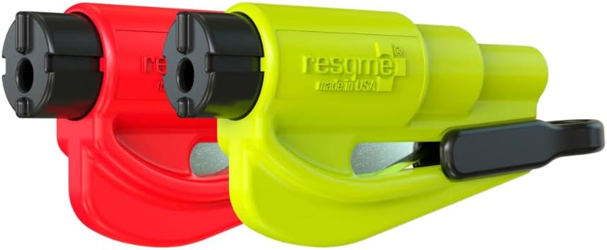 Pack of 2 The Original Emergency Keychain Car Escape Tool, 2-in-1 Seatbelt Cutter and Window Breaker, Made in USA, Yellow, Red - Compact Emergency Hammer