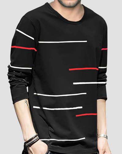 Image of Noble Monk Men Full Sleeve Round Neck T-Shirt | Printed Sleeves |Regular fit Tshirt for Men
