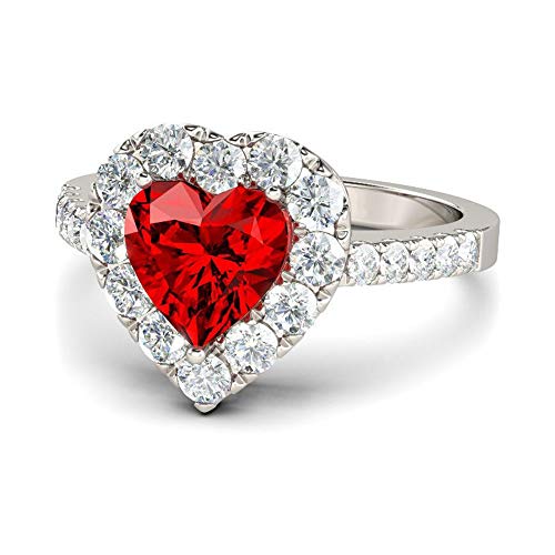 925 Sterling Silver Shining Ruby Ring Heart-Shaped 3Ct Cubic Zirconia Promise Rings CZ Heart Ring Eternity Engagement Wedding Band Ring for Women TZ.84 (US Code 8)