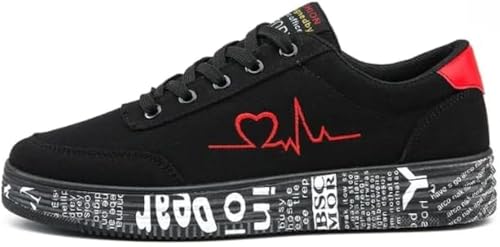 TPbaeke Women Letter Graphic Lace-Up Front Canvas, Women's Low Top Shoes | Wide Athletic Tennis Sneakers with Rubber Outsole(Soft and Breathable)