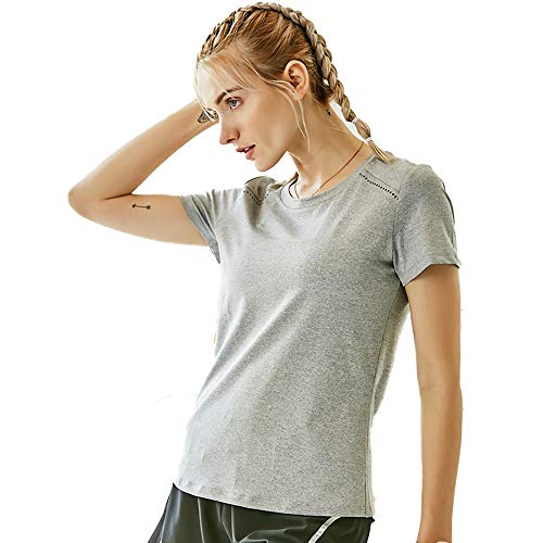 ZoSiP Women's Sportswear Quick Dry Clothing Women's Crew Neck Quick Drying Transpiration Sport Top Jogging Fitness Yoga Wear, Synthetic fibre, gray, Small