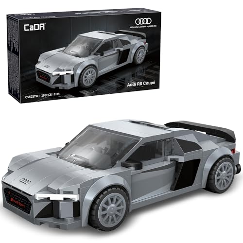 CaDA C55027W Audi R8 Coupe 2019 Supercar Building Block Model, 1:24 Scale, 199 Pieces, Adult Stress Relief Creative Collectible Assembly Toy