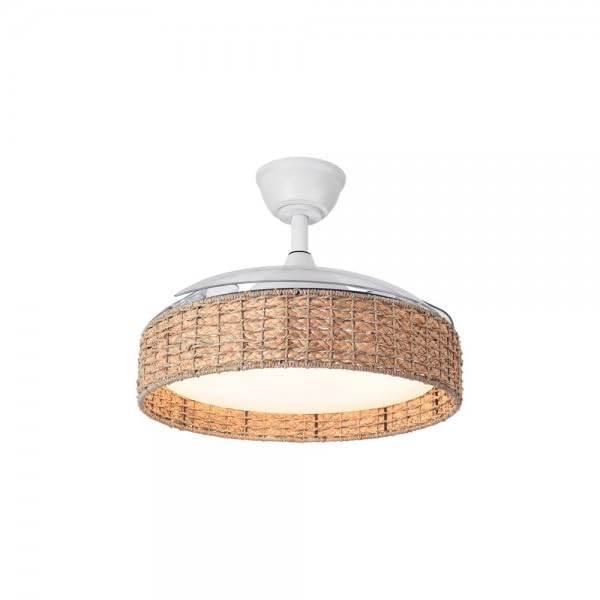 Bilake Lámpara Ventilador de Techo con Luz 59W 6980Lm Retráctil con Diseño Mediterráneo de Ratán